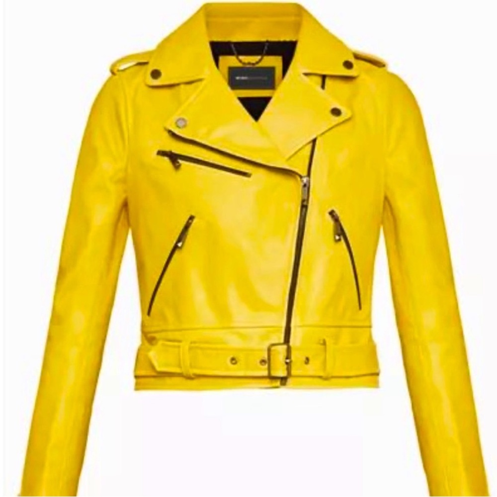 BCBG Yellow Leather Biker Jacket xxs